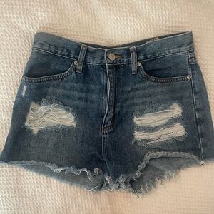 Justfab dark wash denim distressed short